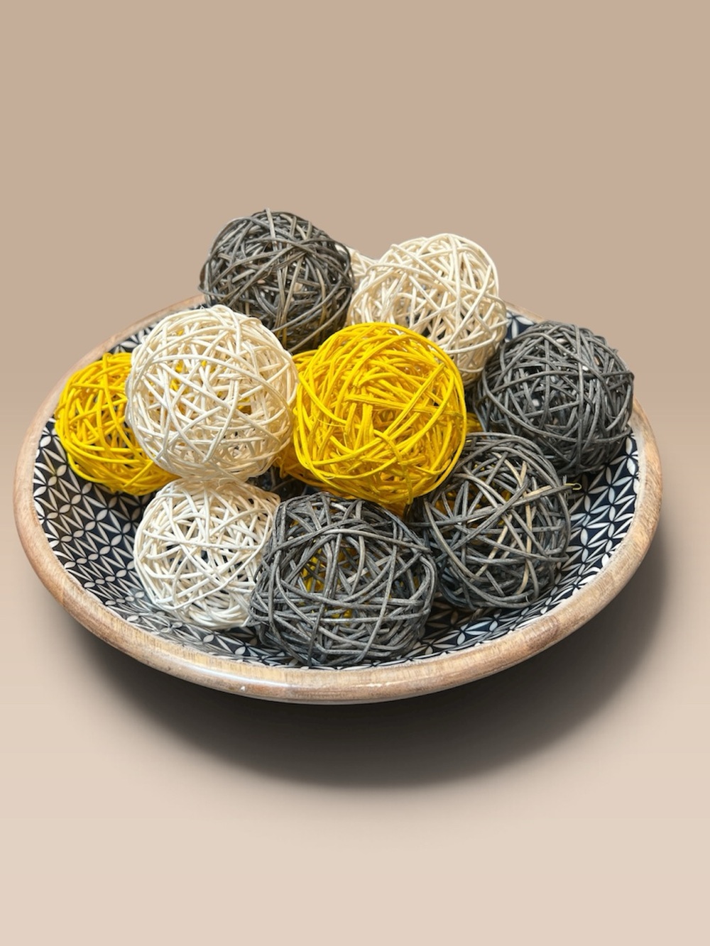 Decorative Rattan Ball Bowl Filler Set - Yellow, Cream & Gray